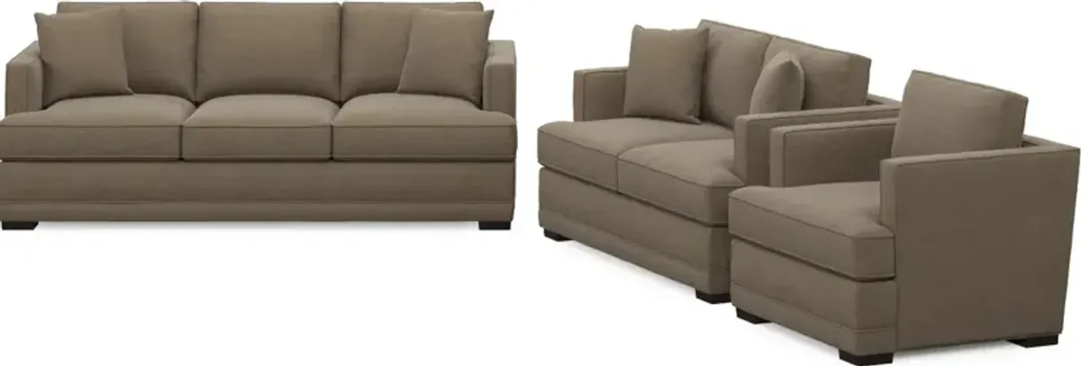 Pembroke Foam Comfort Sofa, Loveseat, and Chair Set - Merrimac Brownstone