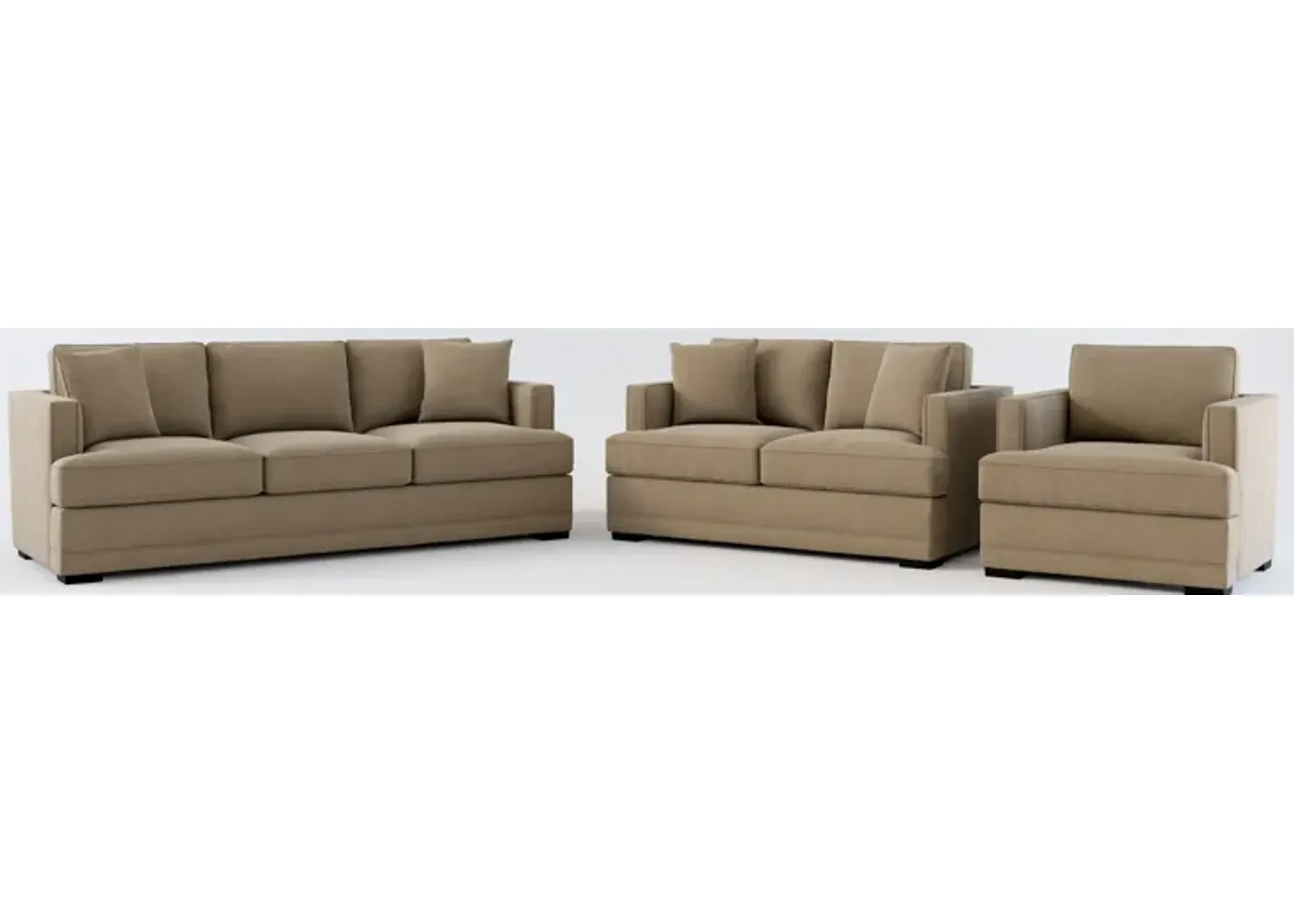 Pembroke Foam Comfort Sofa, Loveseat, and Chair Set - Merrimac Brownstone