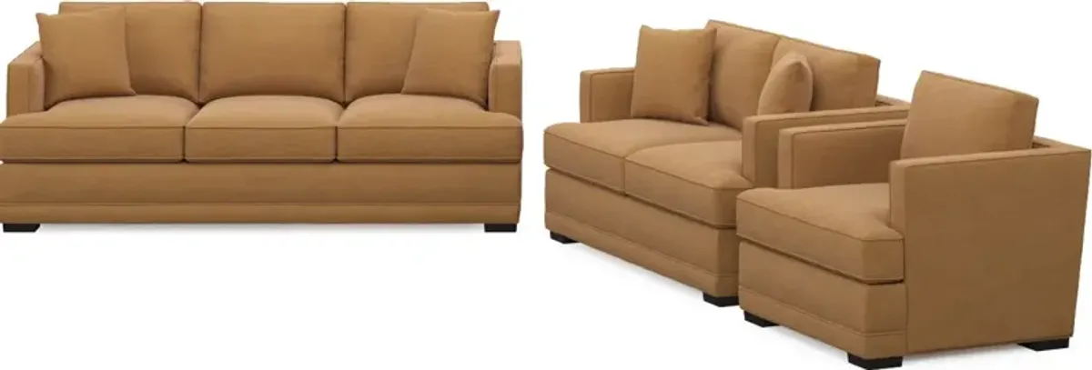 Pembroke Foam Comfort Sofa, Loveseat, and Chair Set - Merrimac Topaz