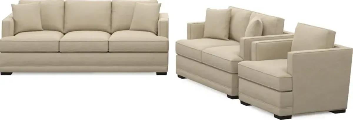 Pembroke Foam Comfort Sofa, Loveseat, and Chair Set - Merrimac Ecru