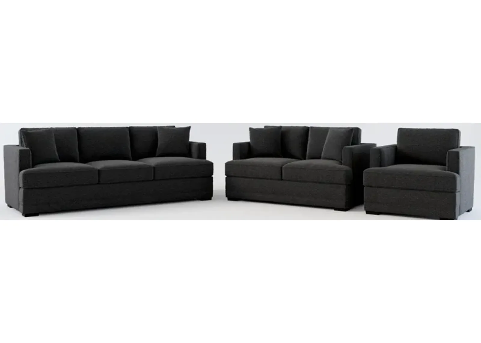 Pembroke Foam Comfort Sofa, Loveseat, and Chair Set - Bloke Obsidian