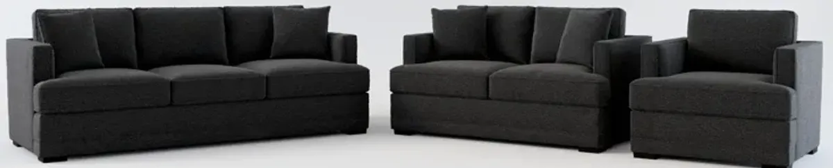 Pembroke Foam Comfort Sofa, Loveseat, and Chair Set - Bloke Obsidian