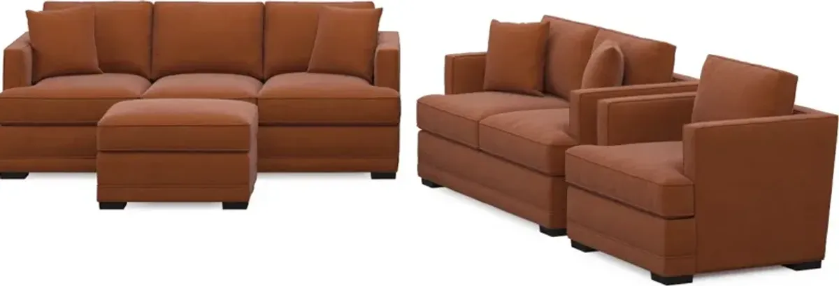 Pembroke Foam Comfort Sofa, Loveseat, Chair, and Ottoman Set - Merrimac Brick