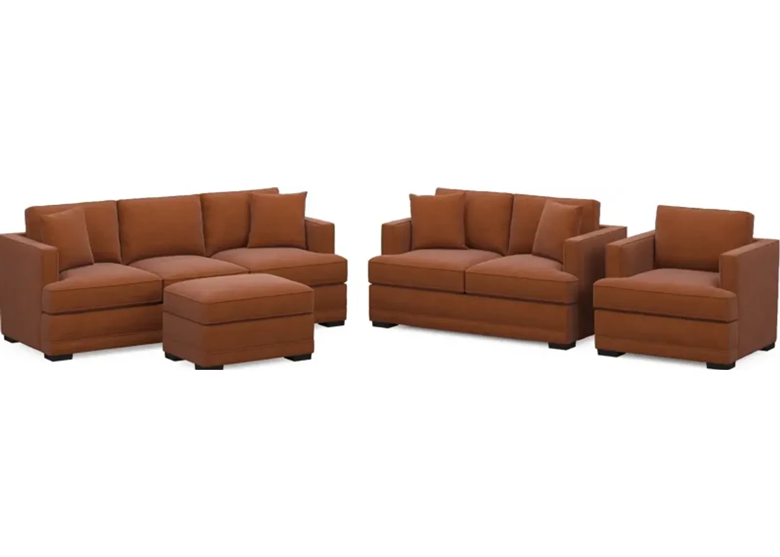 Pembroke Foam Comfort Sofa, Loveseat, Chair, and Ottoman Set - Merrimac Brick