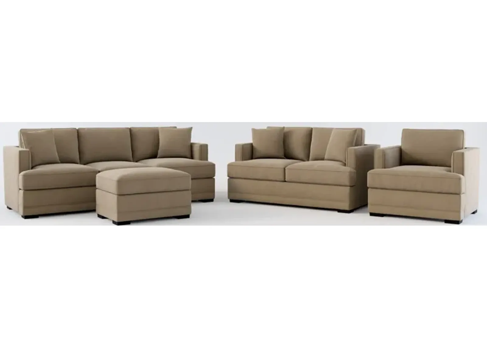 Pembroke Foam Comfort Sofa, Loveseat, Chair, and Ottoman Set - Merrimac Brownstone