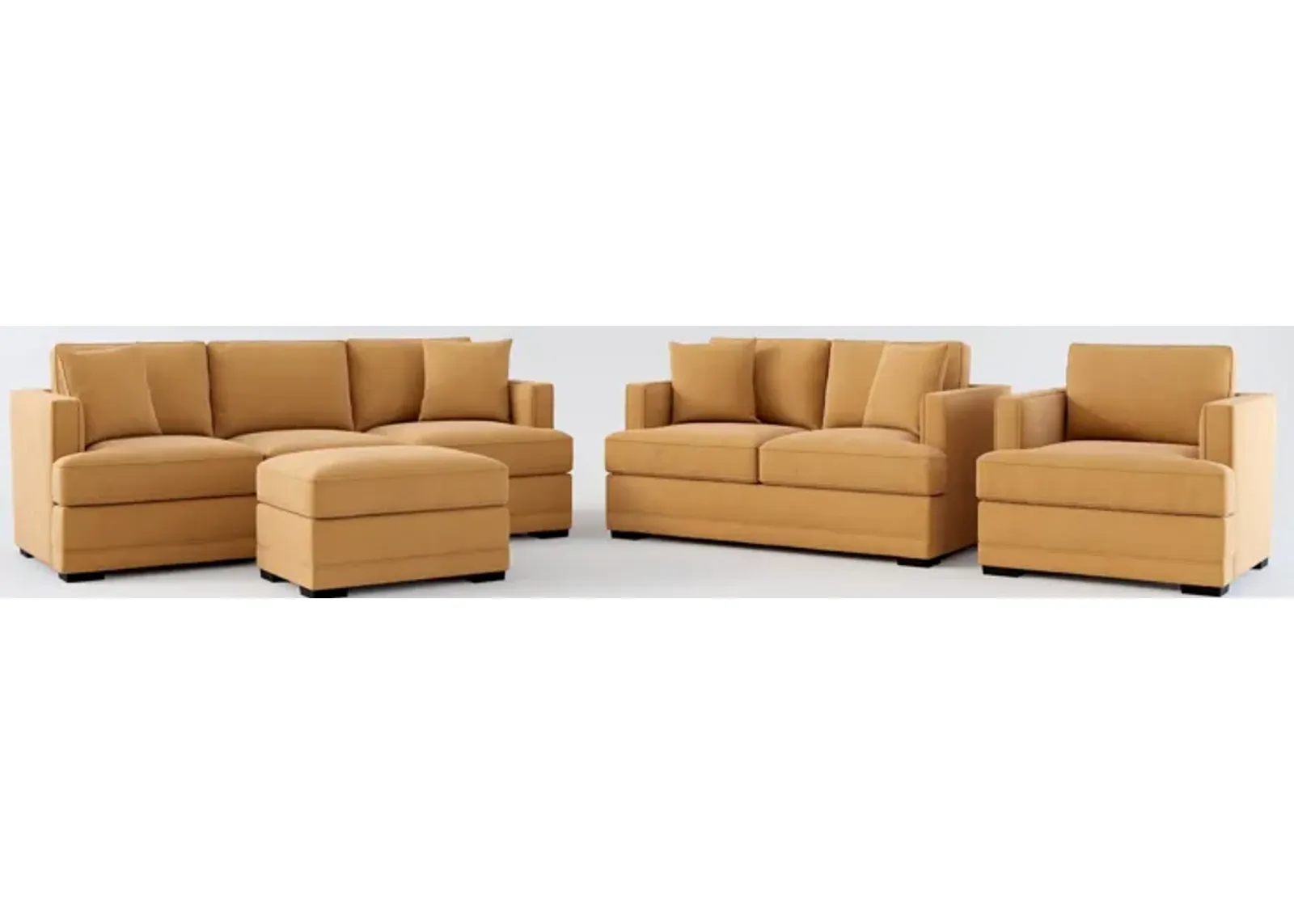 Pembroke Foam Comfort Sofa, Loveseat, Chair, and Ottoman Set - Merrimac Topaz