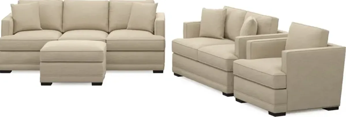 Pembroke Foam Comfort Sofa, Loveseat, Chair, and Ottoman Set - Merrimac Ecru