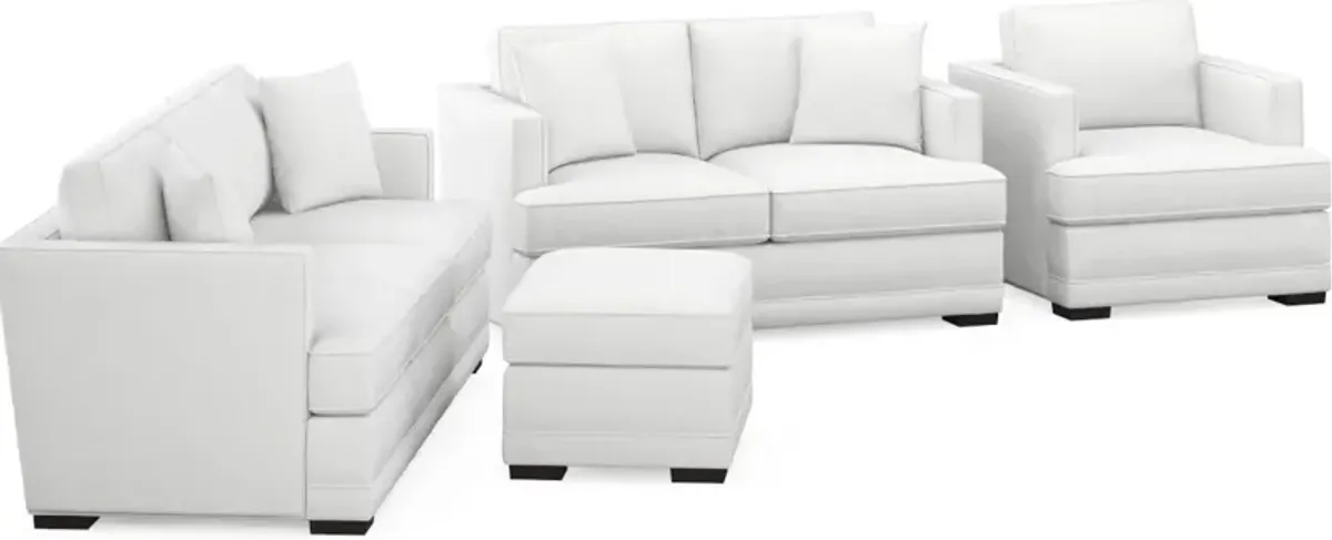 Pembroke Foam Comfort Sofa, Loveseat, Chair, and Ottoman Set - Lovie Chalk