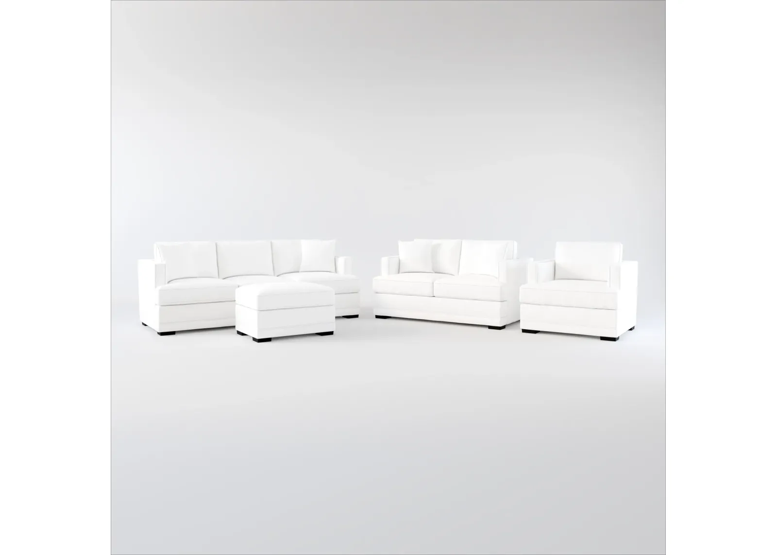 Pembroke Foam Comfort Sofa, Loveseat, Chair, and Ottoman Set - Lovie Chalk