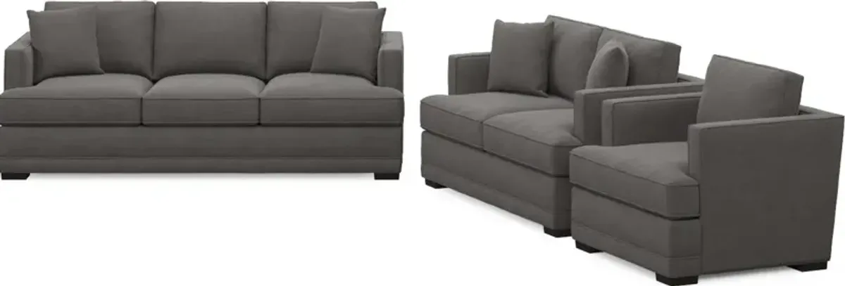 Pembroke Hybrid Comfort Sofa, Loveseat, and Chair Set - Merrimac Ash