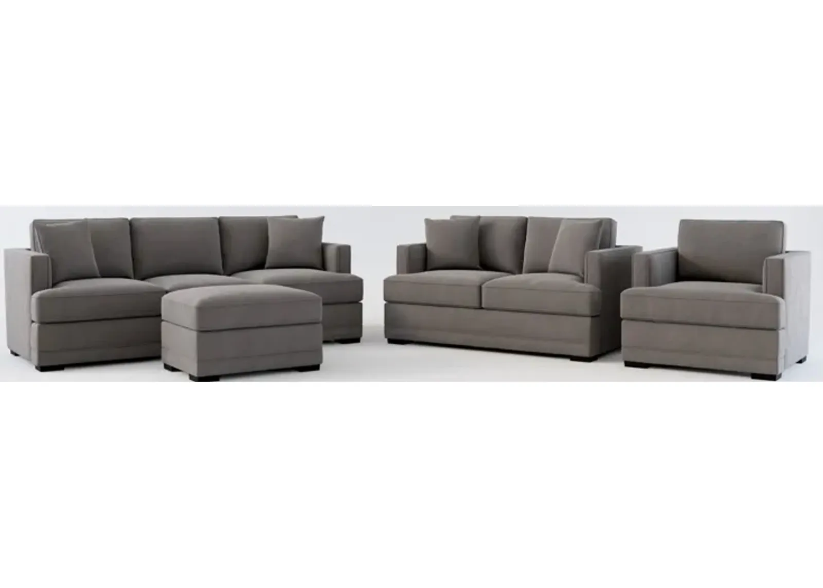 Pembroke Hybrid Comfort Sofa, Loveseat, Chair, and Ottoman Set - Merrimac Ash