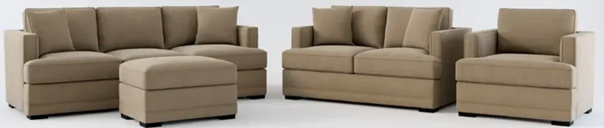 Pembroke Hybrid Comfort Sofa, Loveseat, Chair, and Ottoman Set - Merrimac Brownstone