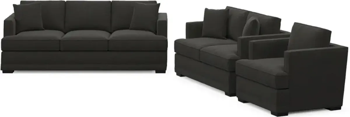 Pembroke Foam Comfort Sofa, Loveseat, and Chair Set - Liv Onyx