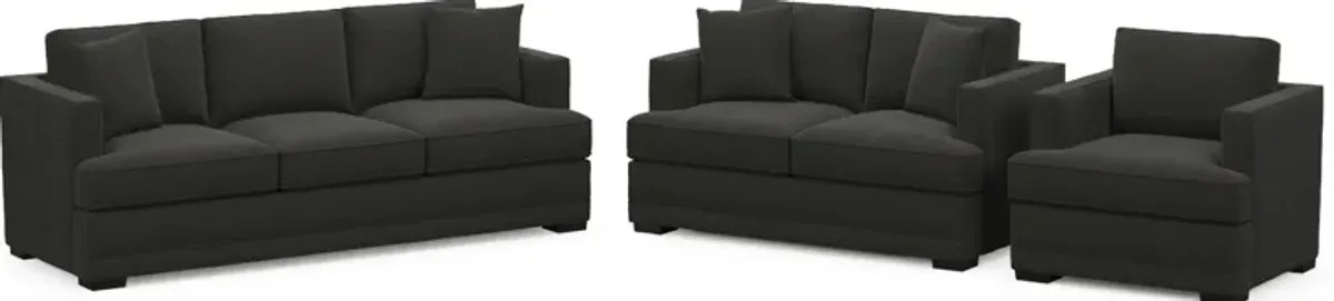 Pembroke Foam Comfort Sofa, Loveseat, and Chair Set - Liv Onyx