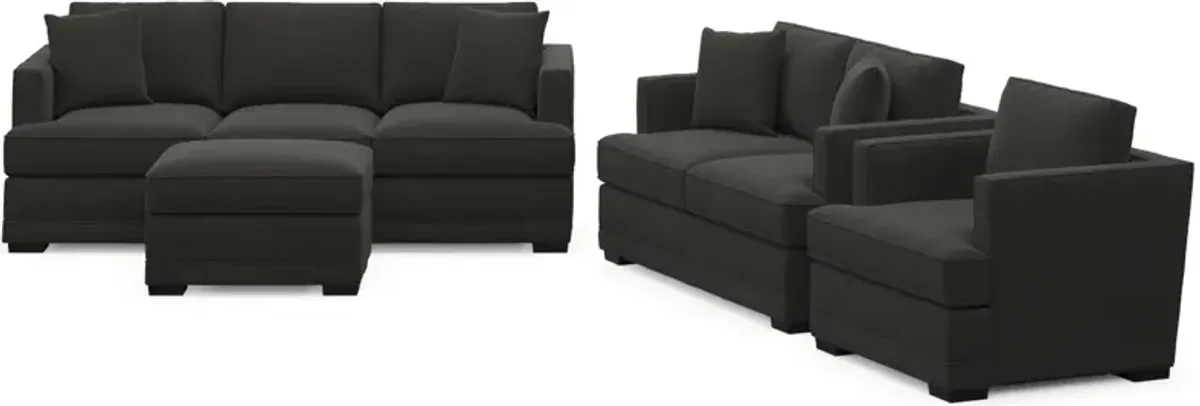 Pembroke Foam Comfort Sofa, Loveseat, Chair, and Ottoman Set - Liv Onyx