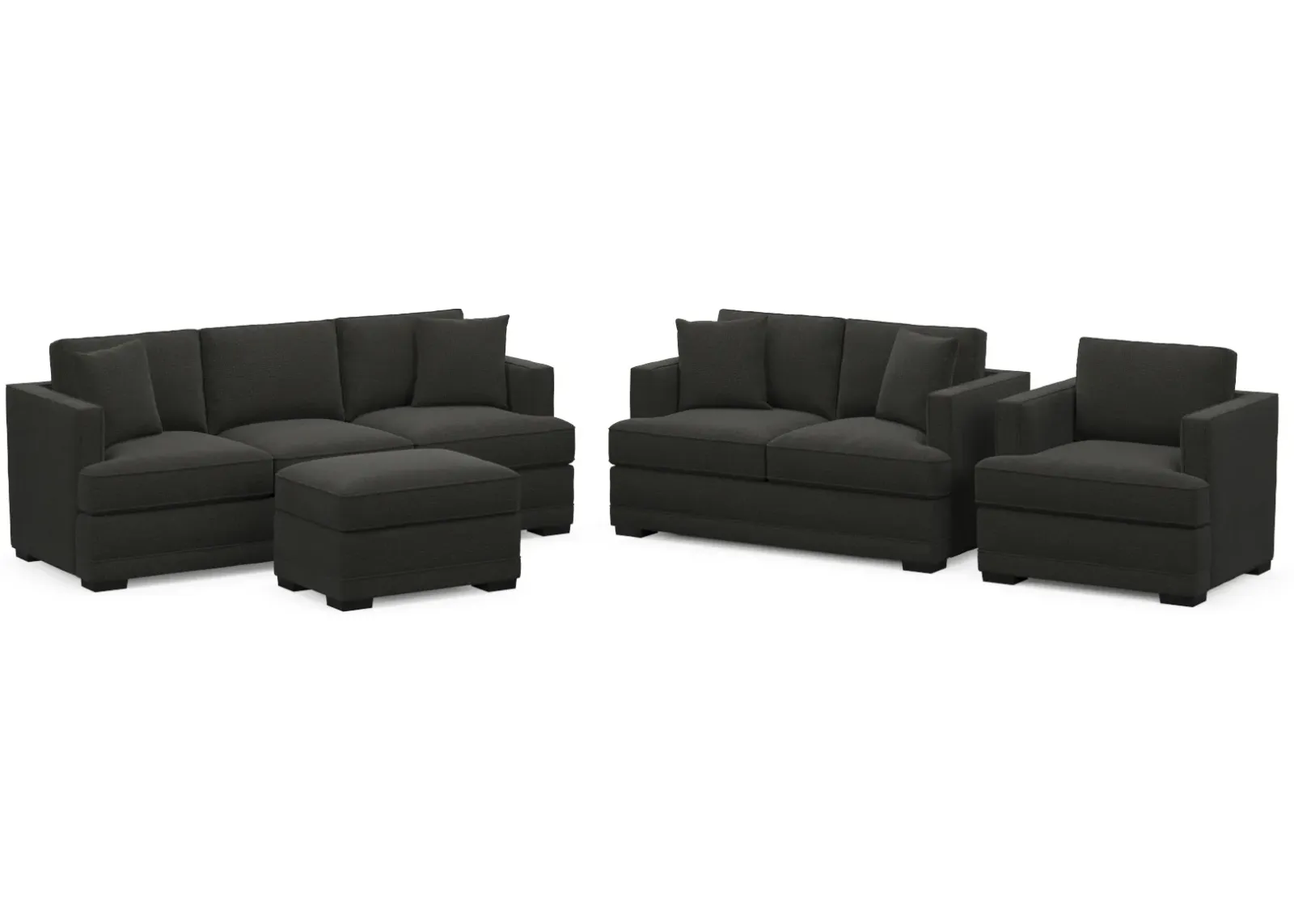 Pembroke Foam Comfort Sofa, Loveseat, Chair, and Ottoman Set - Liv Onyx