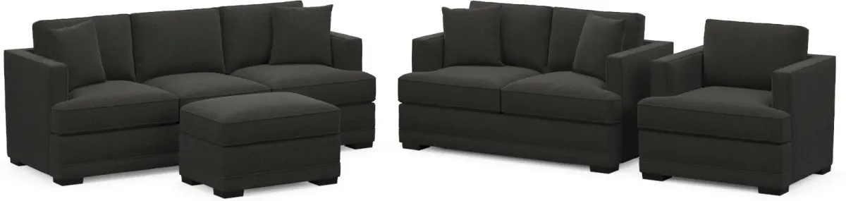 Pembroke Foam Comfort Sofa, Loveseat, Chair, and Ottoman Set - Liv Onyx