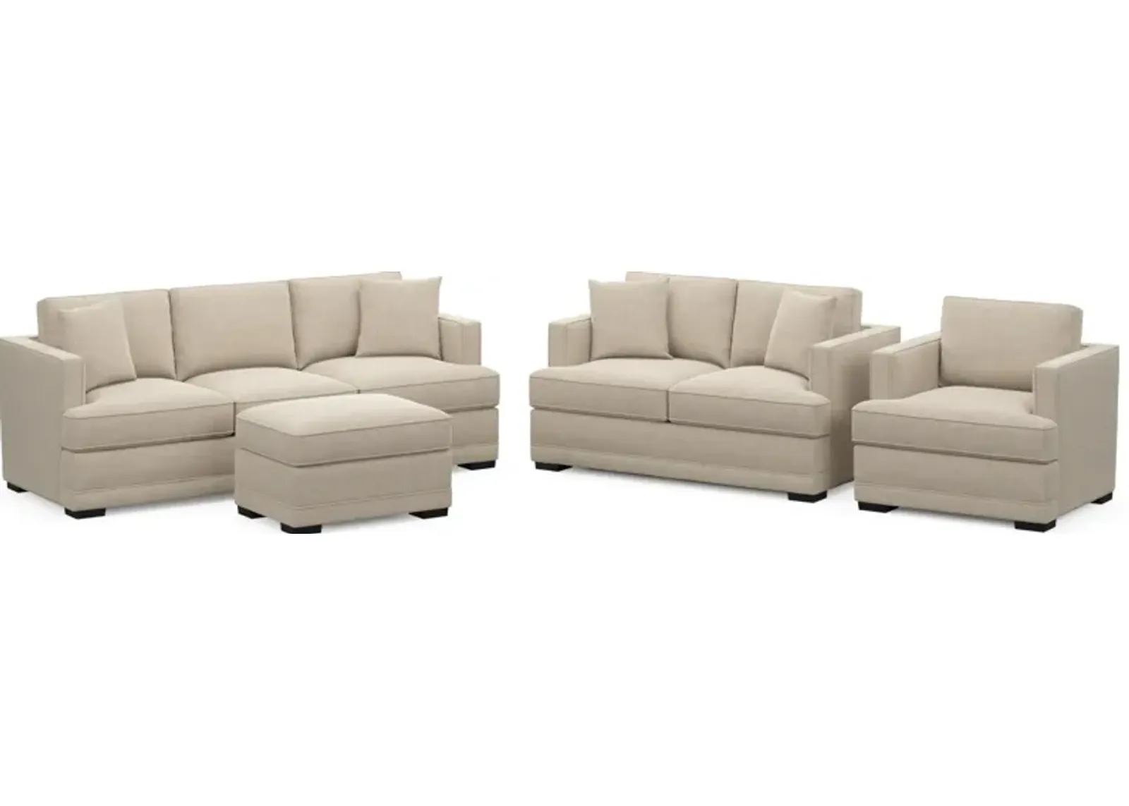 Pembroke Foam Comfort Sofa, Loveseat, Chair, and Ottoman Set - Basker Antique