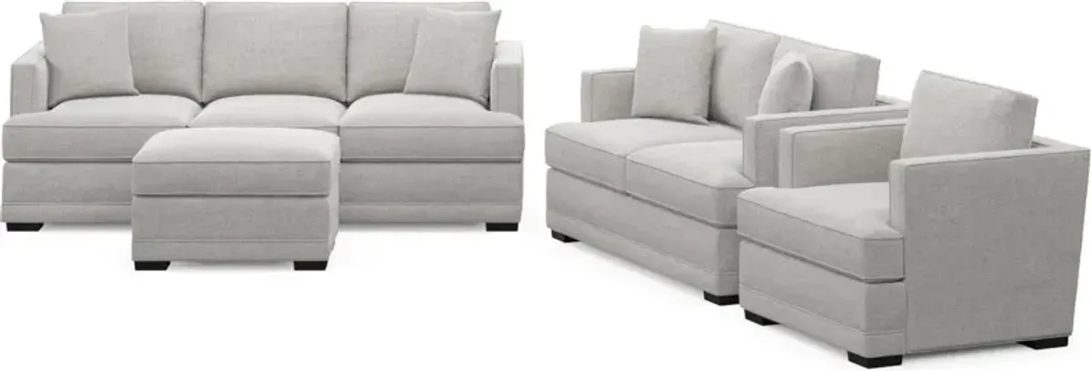 Pembroke Foam Comfort Sofa, Loveseat, Chair, and Ottoman Set - Adario Fog