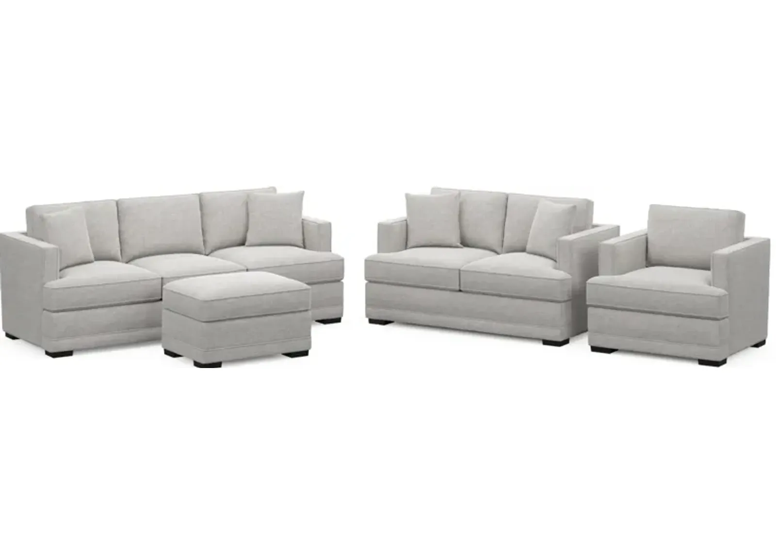 Pembroke Foam Comfort Sofa, Loveseat, Chair, and Ottoman Set - Adario Fog