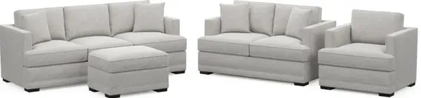 Pembroke Foam Comfort Sofa, Loveseat, Chair, and Ottoman Set - Adario Fog