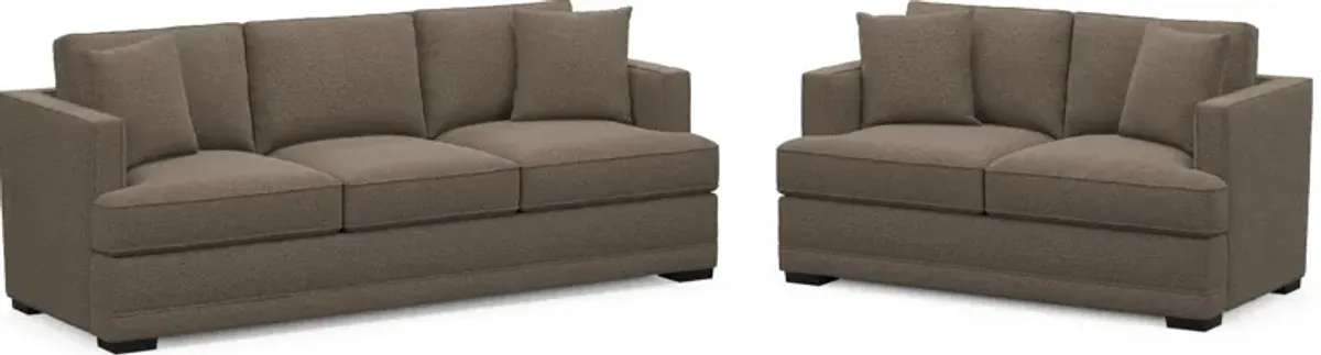 Pembroke Hybrid Comfort Sofa and Loveseat Set - Liv Umber