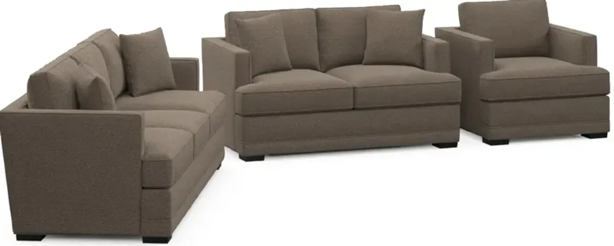 Pembroke Hybrid Comfort Sofa, Loveseat, and Chair Set - Liv Umber