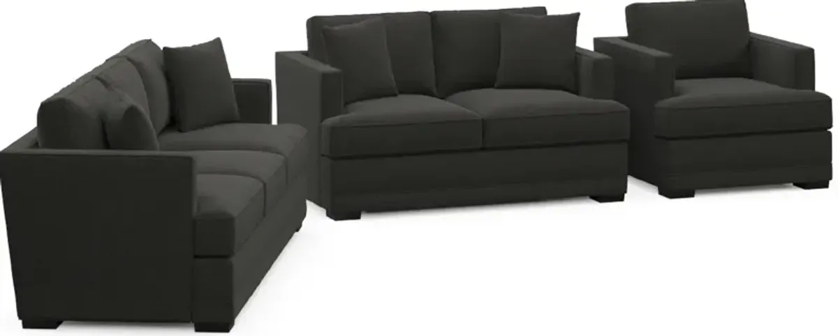 Pembroke Hybrid Comfort Sofa, Loveseat, and Chair Set - Liv Onyx