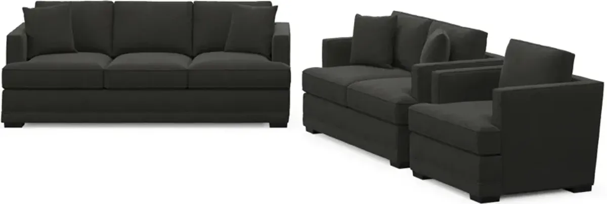 Pembroke Hybrid Comfort Sofa, Loveseat, and Chair Set - Liv Onyx