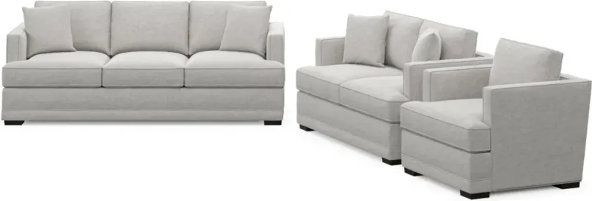 Pembroke Hybrid Comfort Sofa, Loveseat, and Chair Set - Adario Fog