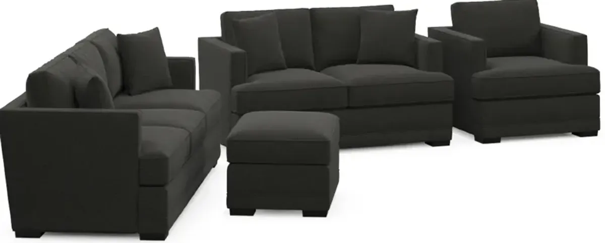 Pembroke Hybrid Comfort Sofa, Loveseat, Chair, and Ottoman Set - Liv Onyx