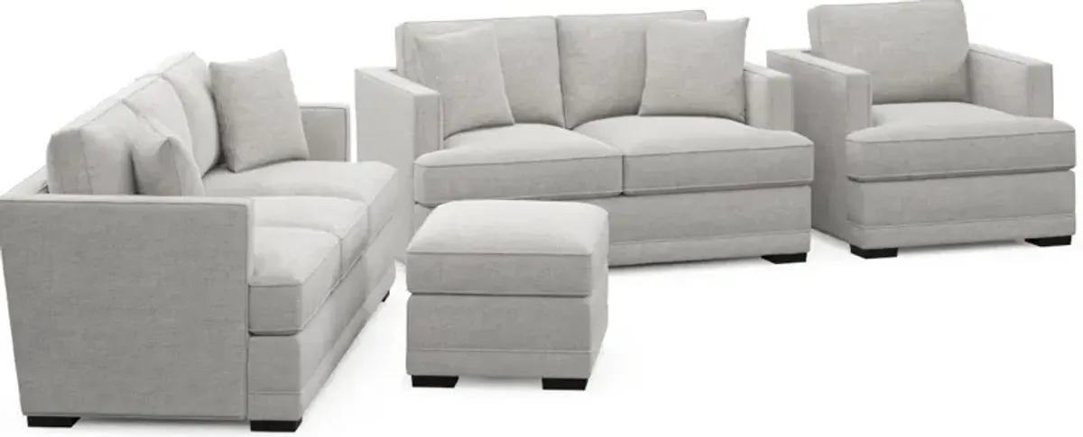 Pembroke Hybrid Comfort Sofa, Loveseat, Chair, and Ottoman Set - Adario Fog