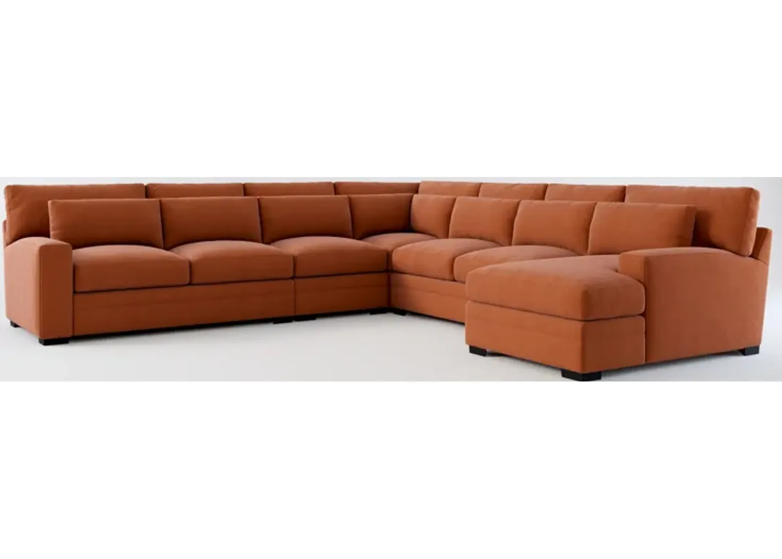 Winston Foam Comfort 5-Piece Sectional with Right-Facing Chaise - Merrimac Brick