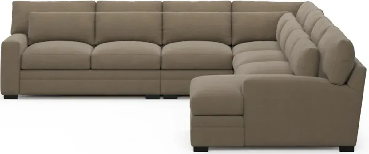 Winston Foam Comfort 5-Piece Sectional with Right-Facing Chaise - Merrimac Brownstone