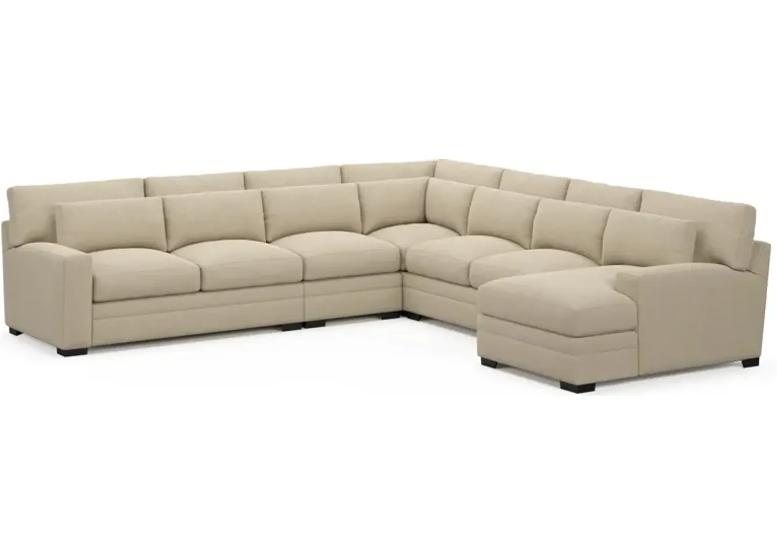 Winston Foam Comfort 5-Piece Sectional with Right-Facing Chaise - Merrimac Ecru