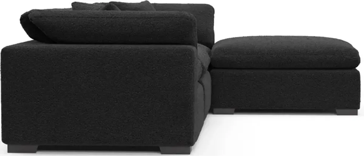 Plush Feathered Comfort 3-Piece Sectional and Ottoman - Bloke Obsidian