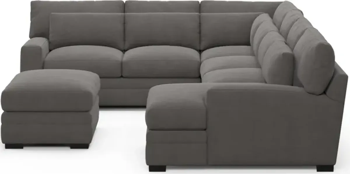 Winston Foam Comfort 5-Piece Sectional with Right-Facing Chaise and Ottoman - Merrimac Ash