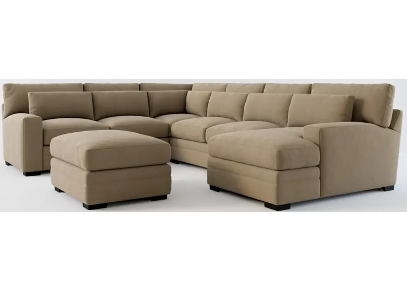 Winston Foam Comfort 5-Piece Sectional with Right-Facing Chaise and Ottoman - Merrimac Brownstone