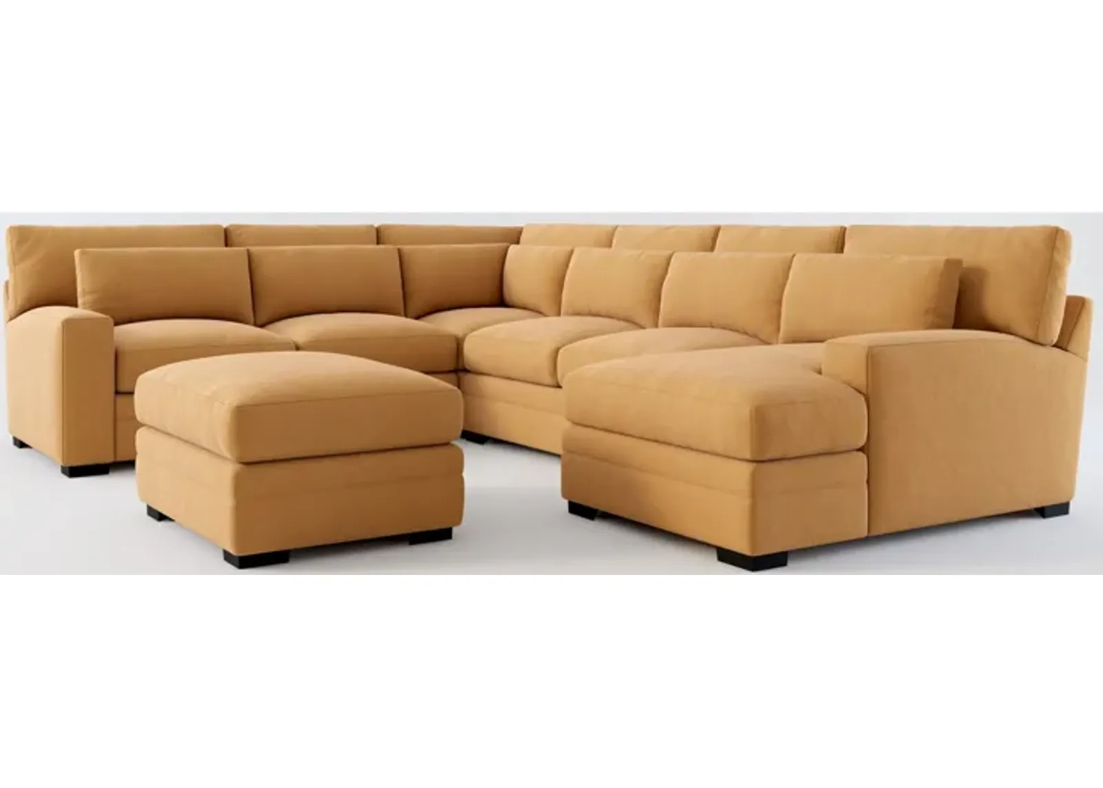 Winston Foam Comfort 5-Piece Sectional with Right-Facing Chaise and Ottoman - Merrimac Topaz