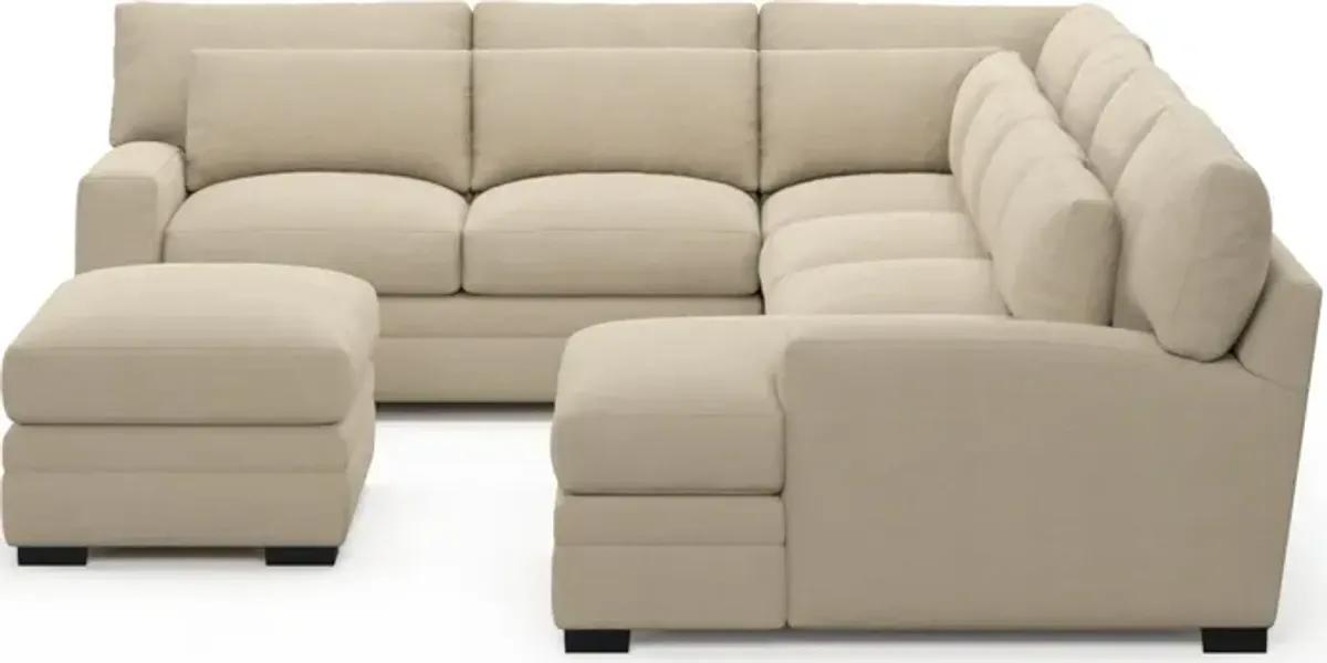 Winston Foam Comfort 5-Piece Sectional with Right-Facing Chaise and Ottoman - Merrimac Ecru