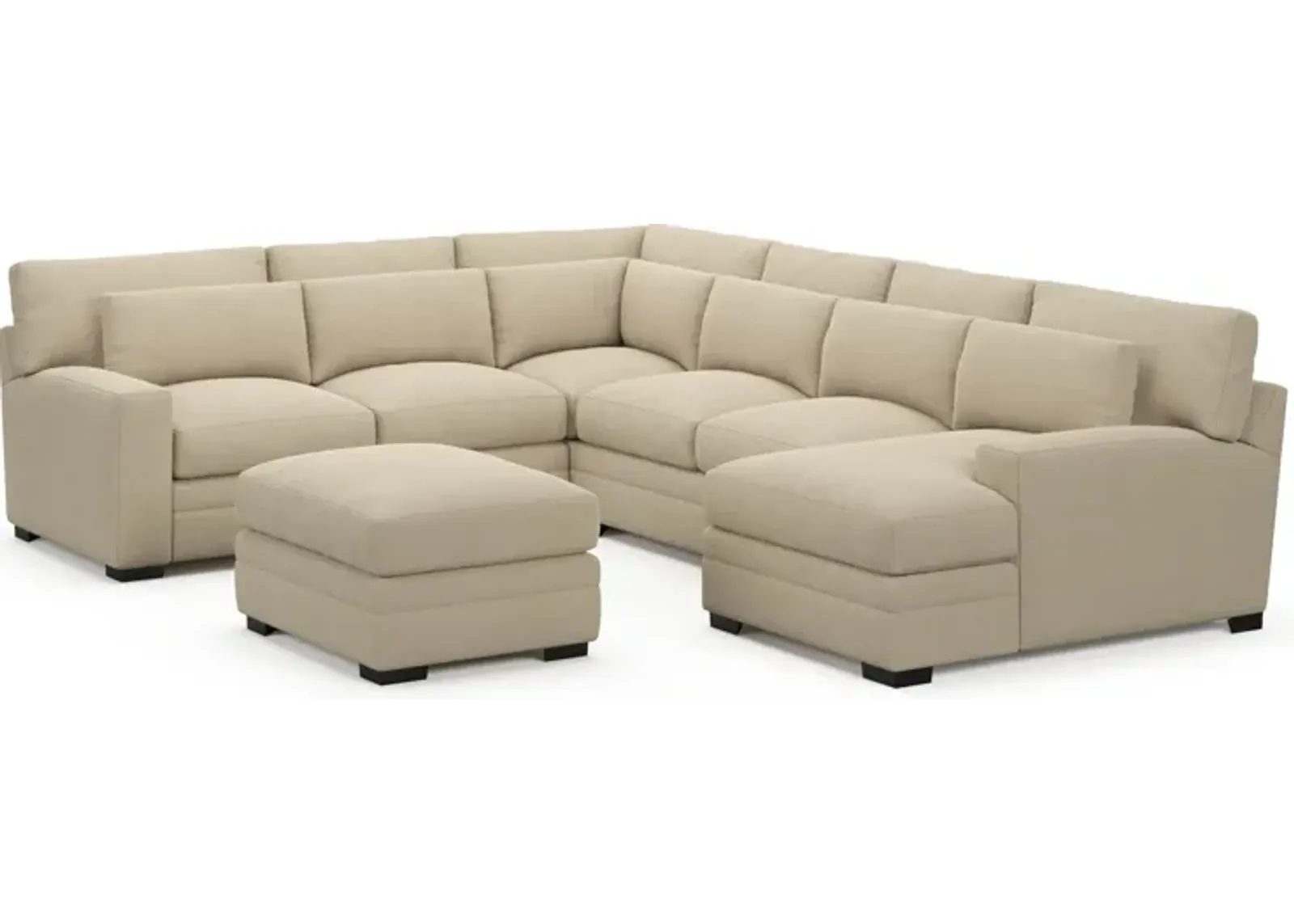 Winston Foam Comfort 5-Piece Sectional with Right-Facing Chaise and Ottoman - Merrimac Ecru