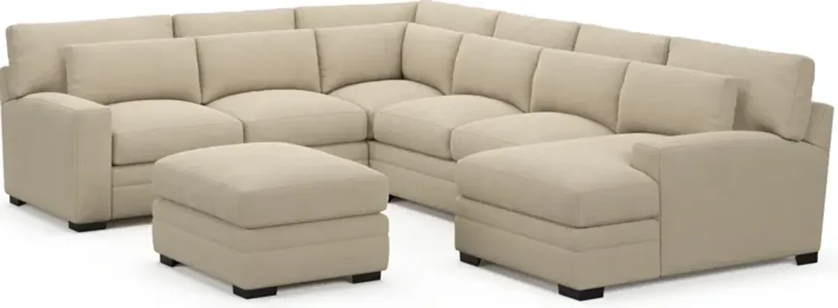 Winston Foam Comfort 5-Piece Sectional with Right-Facing Chaise and Ottoman - Merrimac Ecru