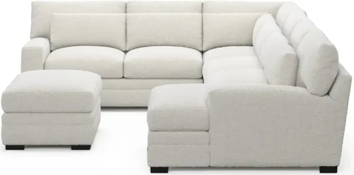 Winston Foam Comfort 5-Piece Sectional with Right-Facing Chaise and Ottoman - Bantu Pearl