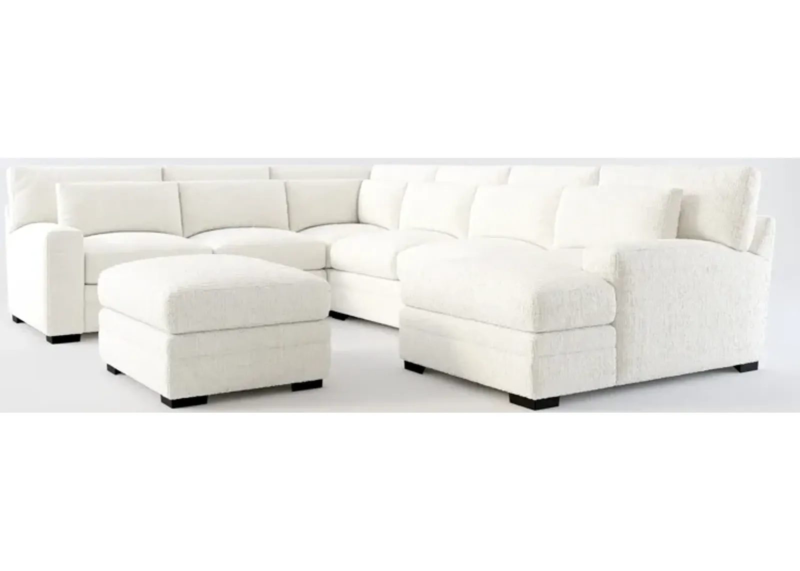 Winston Foam Comfort 5-Piece Sectional with Right-Facing Chaise and Ottoman - Bantu Pearl