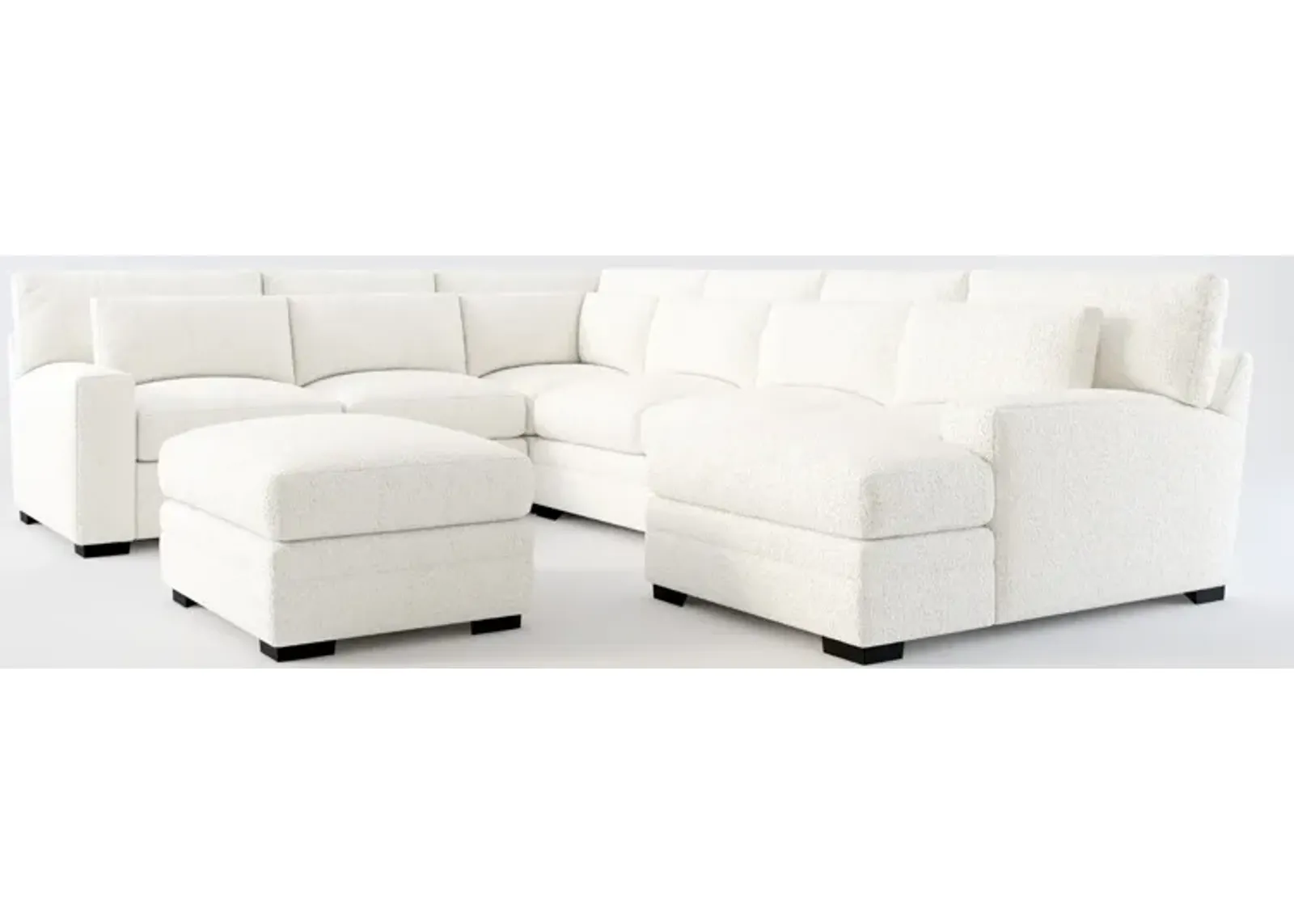 Winston Foam Comfort 5-Piece Sectional with Right-Facing Chaise and Ottoman - River Rock Ivory