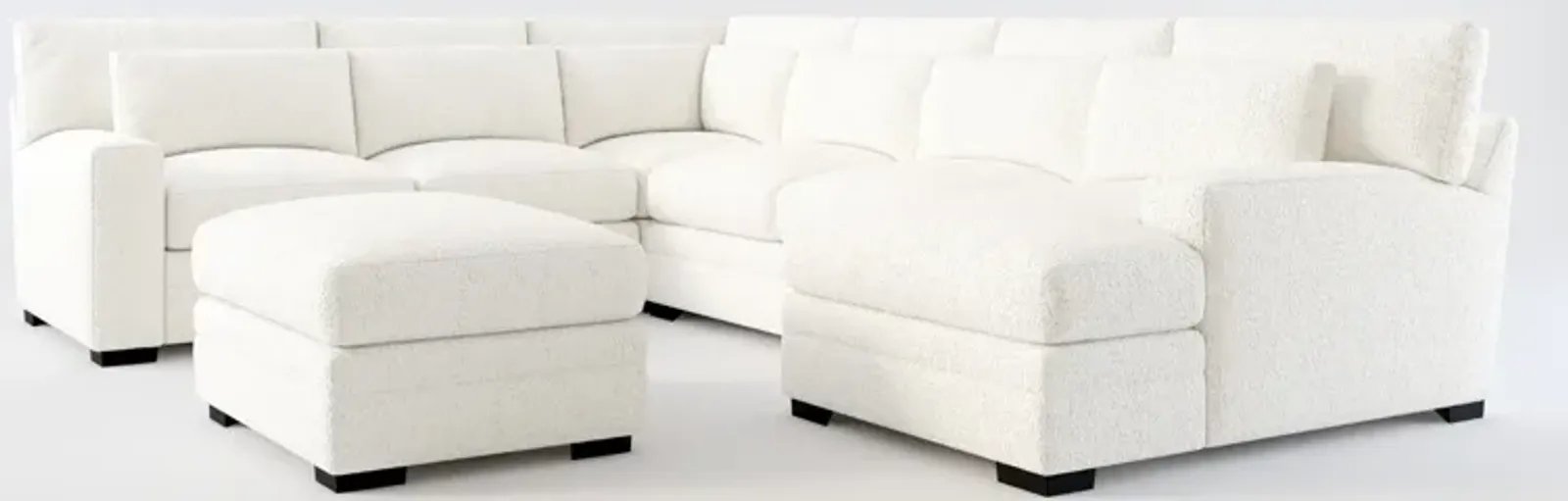 Winston Foam Comfort 5-Piece Sectional with Right-Facing Chaise and Ottoman - River Rock Ivory