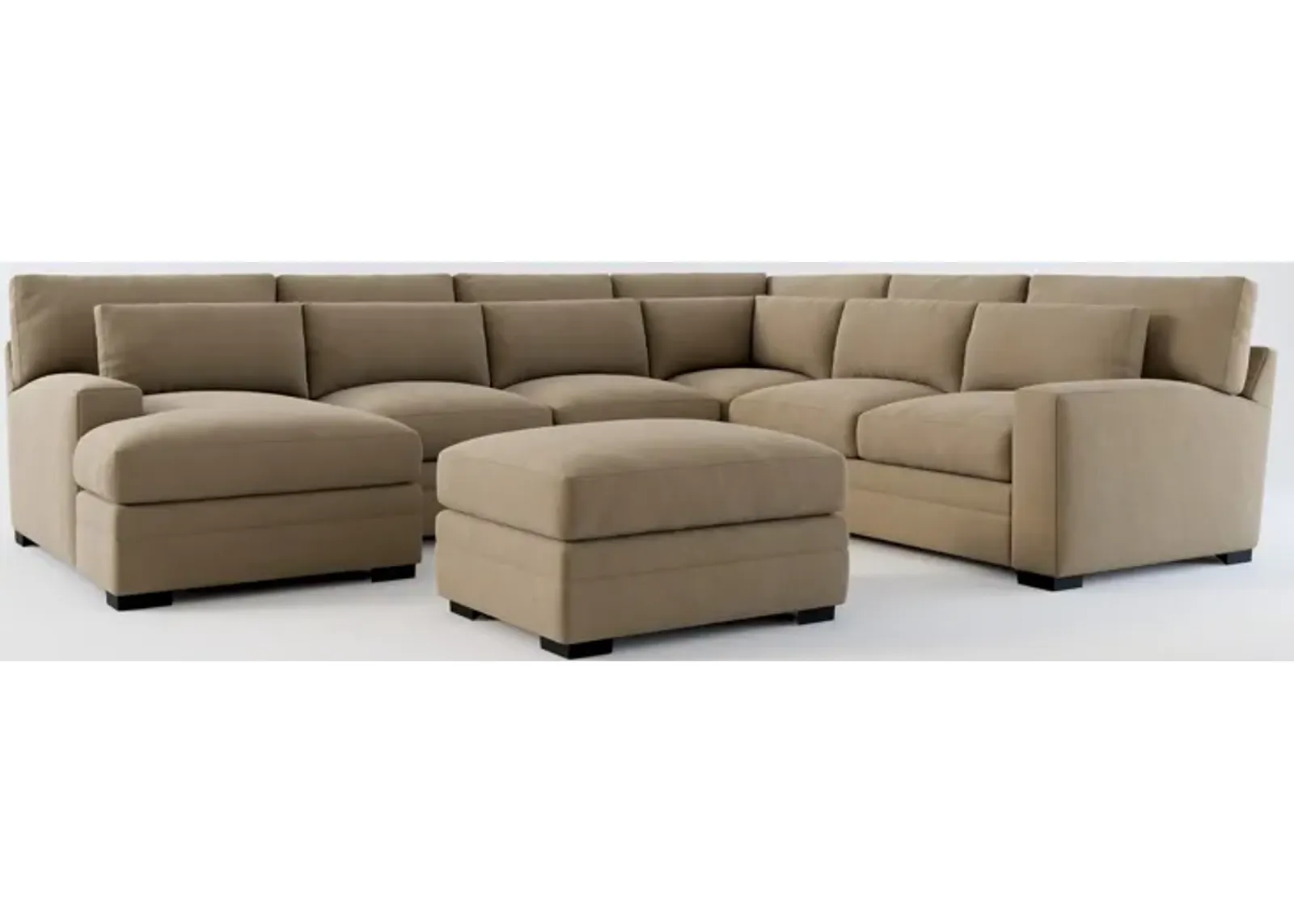 Winston Foam Comfort 5-Piece Sectional with Left-Facing Chaise and Ottoman - Merrimac Brownstone