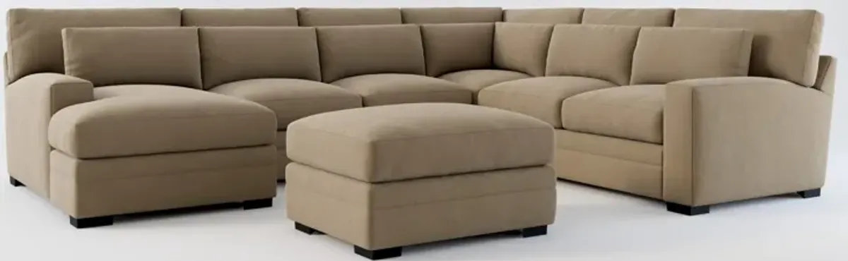 Winston Foam Comfort 5-Piece Sectional with Left-Facing Chaise and Ottoman - Merrimac Brownstone