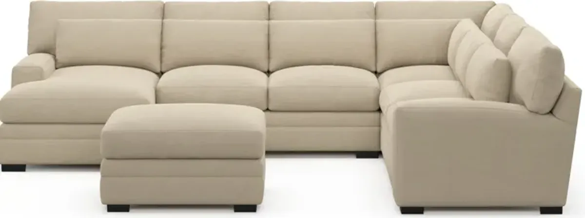 Winston Foam Comfort 5-Piece Sectional with Left-Facing Chaise and Ottoman - Merrimac Ecru