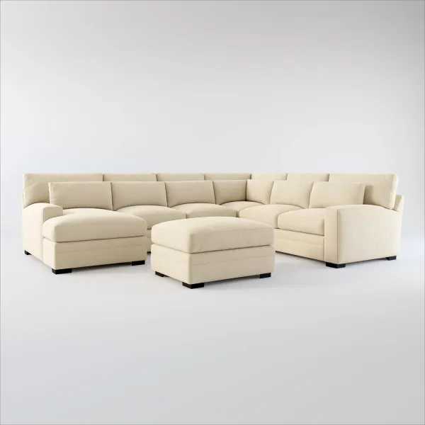 Winston Foam Comfort 5-Piece Sectional with Left-Facing Chaise and Ottoman - Merrimac Ecru